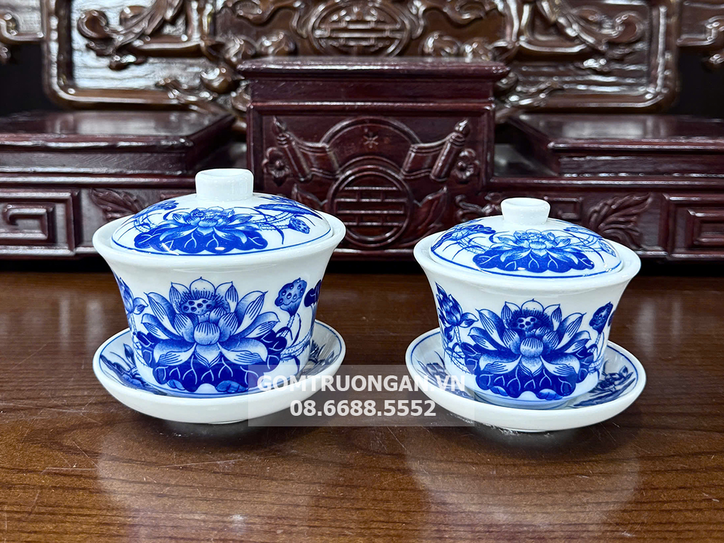 Bát trà sâm Vạn Phúc Trường An vẽ hoa sen bé 1